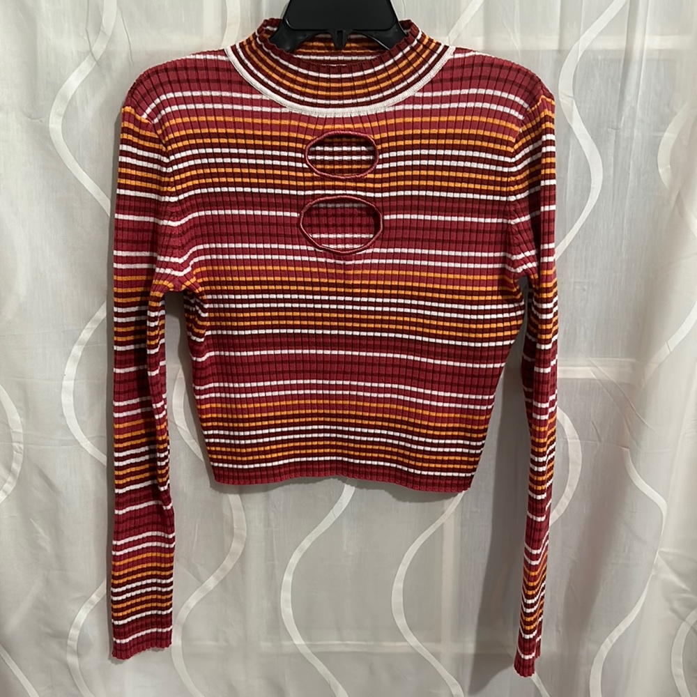 Madden NYC, Cropped, High Neck, Long Sleeve, Sweater With Chest Cutouts, Size XL